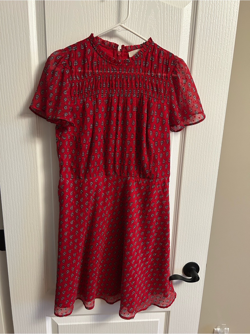 LOFT Red Paisley Smocked Mini Dress